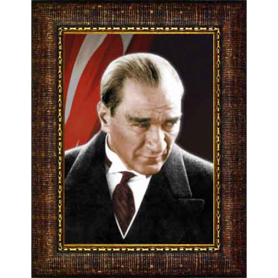 Ata Resim Kızgın Bakan Atatürk Resmi Renkli Bayraklı Atatürk Portresi Çerçeveli Atacrap03d