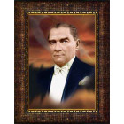 Ata Resim Şahin Bakışlı Atatürk Resmi Renkli Bayraklı Atatürk Portresi Çerçeveli Atacrap08d