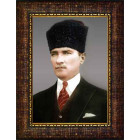 Ata Resim Gri Fonda Kalpaklı Atatürk Resmi Renkli Atatürk Portresi Çerçeveli Atacrap10d