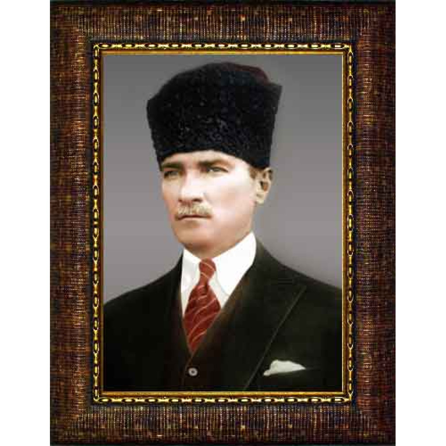 Atatürk Tablosu Kalpaklı Çerçeveli - Gri Fon ATACRAP10D