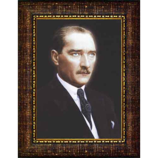 Ata Resim Siyah Fonda Atatürk Resmi Renkli Atatürk Portresi Çerçeveli Atacrap13d