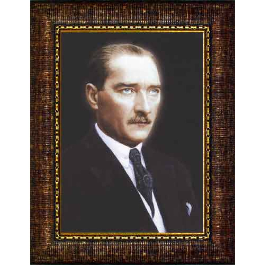 Atatürk Tablosu Çerçeveli - Yandan Profil Siyah Fon ATACRAP13D