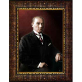 Ata Resim Bordo Fonda Jön Atatürk Resmi Renkli Atatürk Portresi Çerçeveli Dikey Atacrap29d