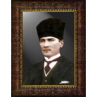 Ata Resim Yeşil Ceketli Kalpaklı Atatürk Resmi Renkli Atatürk Portresi Çerçeveli Atacrap31d