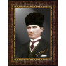Ata Resim Yeşil Ceketli Sivil Kalpaklı Atatürk Resmi Renkli Atatürk Portresi Çerçeveli Dikey Atacrap31d