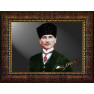Ata Resim Yeşil Ceketli Sivil Kalpaklı Atatürk Resmi Renkli Atatürk Portresi Çerçeveli Yatay Atacrap32y