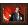 Ata Resim Göğe Bakan Kravatlı Atatürk Resmi Renkli Bayraklı Atatürk Portresi Çerçeveli Yatay Atacrap36y