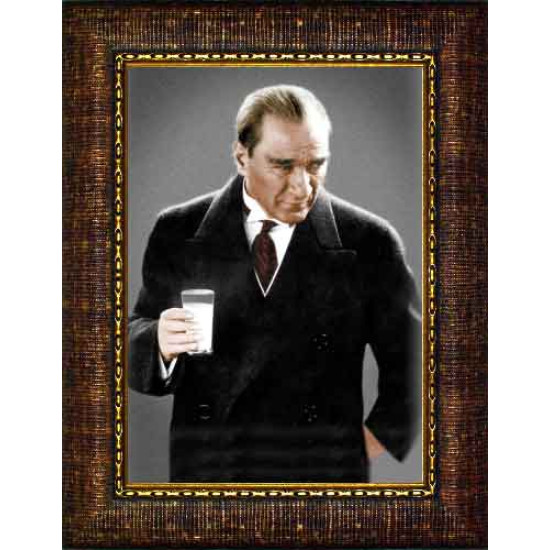 Ata Resim Rakı Diye İftira Atılan Ayran İçen Atatürk Resmi Renkli Atatürk Portresi Çerçeveli Atacrap43d