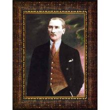 Ata Resim Kahverengi Yelekli Atatürk Resmi Renkli Atatürk Portresi Çerçeveli Atacrap48d