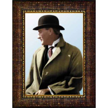 Ata Resim Melon Şapkalı Atatürk Resmi Renkli Yandan Atatürk Profil Portresi Çerçeveli Atacrap53d
