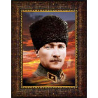 Ata Resim Üniformalı Kalpaklı Asker Atatürk Resmi Renkli Bayraklı Atatürk Portresi Çerçeveli Atacrap61d
