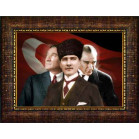 Yanyana Üç Atatürk Portresi Çerçeveli Tablo Yatay Model ATACRAP70Y