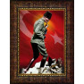 Ata Resim Kocatepe Sırtlarında Gezinirken Düşünen Atatürk Resmi Renkli Bayraklı Boydan Atatürk Portresi Çerçeveli Atacrap85d