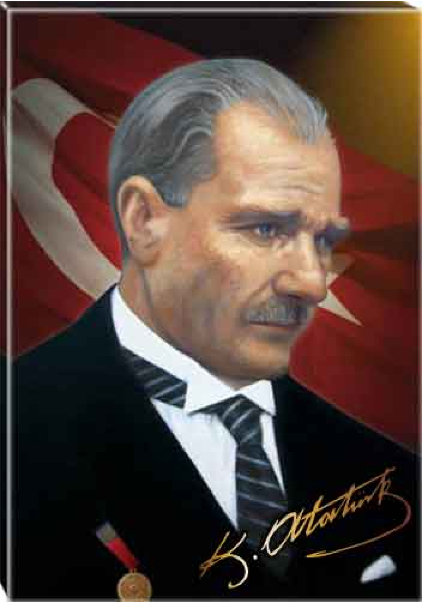 Atatürk Tablosu Kanvas - Kravatlı Bayraklı Tasarım ATATRAP05D