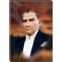 Ata Tablo Şahin Bakışlı Atatürk Tablosu Kanvas Renkli Bayraklı Atatürk Portresi Atatrap08d