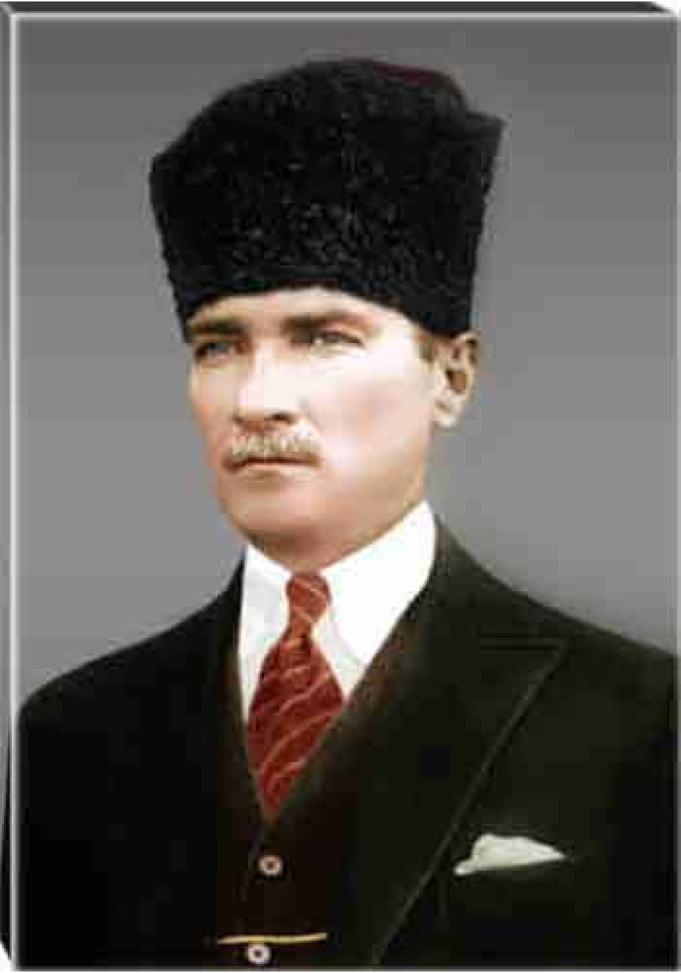 Atatürk Tablosu Kalpaklı Kanvas - Gri Fon ATATRAP10D