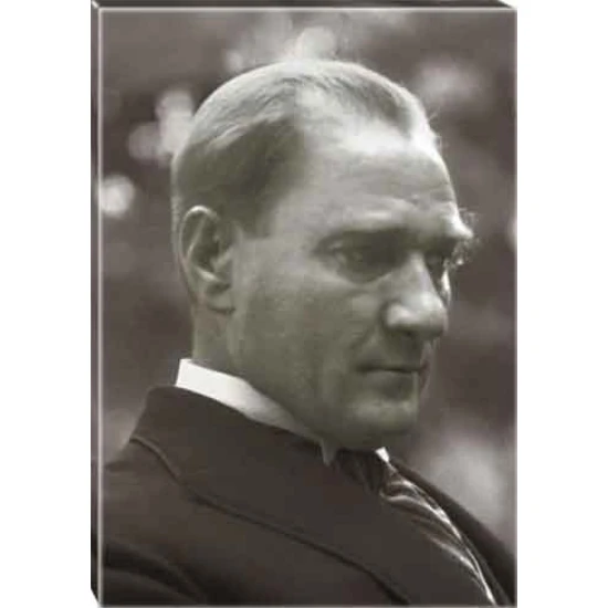 Atatürk Tablosu Kanvas - Doğal Siyah/Beyaz Yandan Profil Portresi ATATRAP12D