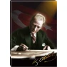 Atatürk Tablosu Kanvas - Masa Başında Yazı Yazan Bayraklı Tasarım ATATRAP20D