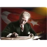 Atatürk Tablosu Kanvas - Masa Başında Yazı Yazan Bayraklı Yatay ATATRAP20Y