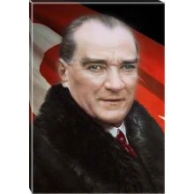 Atatürk Tablosu Kanvas - Kürklü Bayraklı Tasarım ATATRAP21D