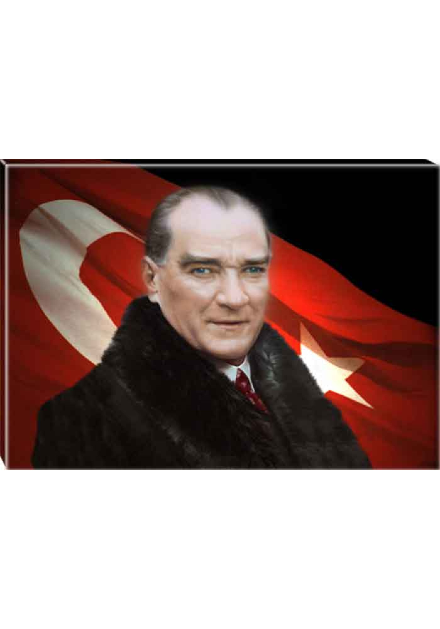 Atatürk Tablosu Kanvas - Kürklü Bayraklı Yatay ATATRAP22Y
