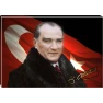 Atatürk Tablosu Kanvas - Kürklü Bayraklı Yatay ATATRAP22Y