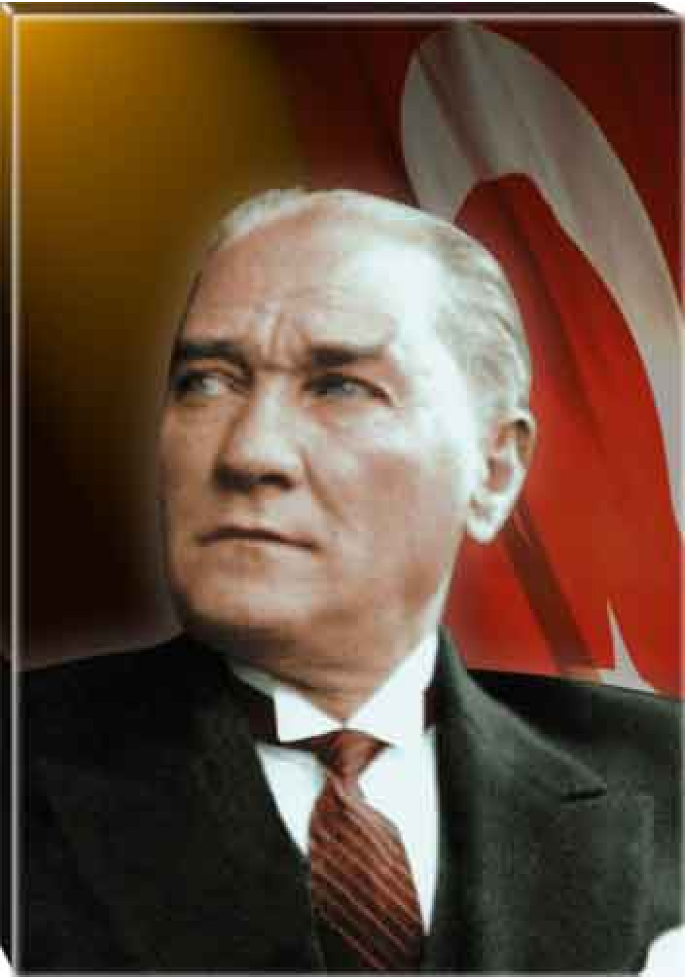 Atatürk Tablosu Kanvas - Yana Bakan Bayraklı Tasarım ATATRAP23D