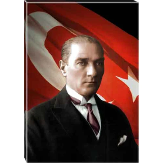 Atatürk Tablosu Kanvas - Jön Bayraklı Tasarım ATATRAP27D