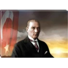 Atatürk Tablosu Kanvas - Jön Bayraklı Yatay ATATRAP28Y