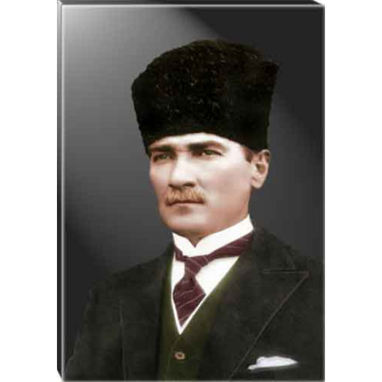 Ata Tablo Yeşil Ceketli Sivil Kalpaklı Atatürk Tablosu Kanvas Renkli Atatürk Portresi Dikey Atatrap31d