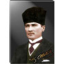 Ata Tablo Yeşil Ceketli Sivil Kalpaklı Atatürk Tablosu Kanvas Renkli Atatürk Portresi Dikey Atatrap31d