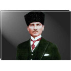 Ata Tablo Yeşil Ceketli Sivil Kalpaklı Atatürk Tablosu Kanvas Renkli Atatürk Portresi Yatay Atatrap32y