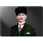 Atatürk Tablosu Kalpaklı Kanvas - Yeşil Ceketli Yatay ATATRAP32Y