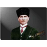 Atatürk Tablosu Kalpaklı Kanvas - Yeşil Ceketli Yatay ATATRAP32Y