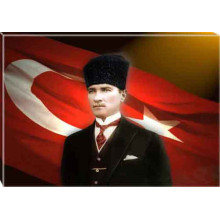 Ata Tablo Sivil Kalpaklı Atatürk Tablosu Kanvas Renkli Bayraklı Atatürk Portresi Yatay Atatrap34y