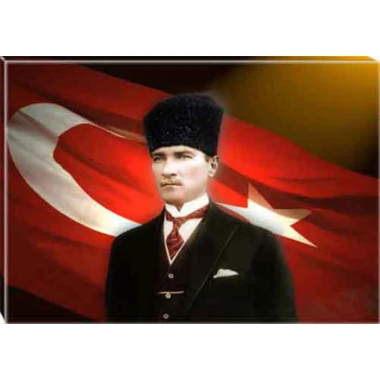 Atatürk Tablosu Kalpaklı Kanvas - Bayraklı Yatay ATATRAP34Y Atatürk Tablosu Kalpaklı Kanvas - Bayraklı Yatay ATATRAP34Y