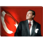 Ata Tablo Göğe Bakan Kravatlı Atatürk Tablosu Renkli Bayraklı Atatürk Portresi Kanvas Atatrap36y