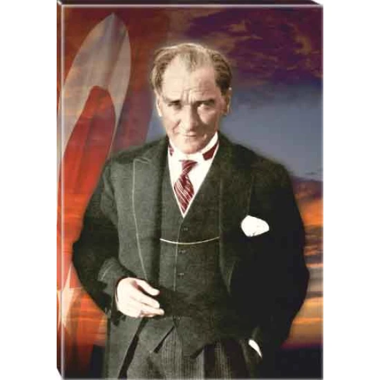 Atatürk Tablosu Kanvas - Bayraklı Tasarım ATATRAP37D Atatürk Tablosu Kanvas - Bayraklı Tasarım ATATRAP37D