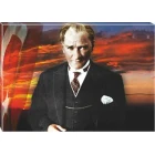 Atatürk Tablosu Kanvas - Bayraklı Yatay ATATRAP38Y