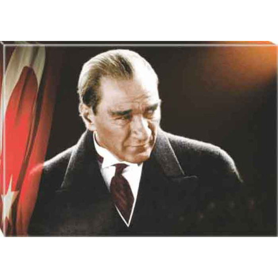 Ata Tablo Bayraklı Atatürk Tablosu Kanvas Renkli Atatürk Portresi Yatay Atatrap42y