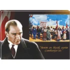 Atatürk Tablosu Kanvas - Cumhuriyeti Biz Böyle Kazandık Temalı Yatay ATATRAP44Y