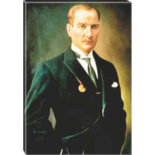 Ata Tablo Yeşil Ceketli Madalyalı Atatürk Tablosu Kanvas Renkli Atatürk Portresi Atatrap47d