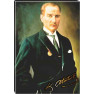 Ata Tablo Yeşil Ceketli Madalyalı Atatürk Tablosu Renkli Atatürk Portresi Kanvas Atatrap47d