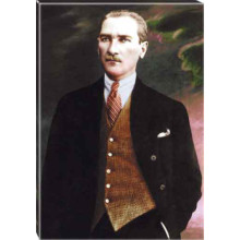 Ata Tablo Kahverengi Yelekli Atatürk Tablosu Kanvas Renkli Atatürk Portresi Atatrap48d