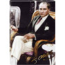 Ata Tablo Sandalyede Oturan Kahve İçen Atatürk Tablosu Renkli Atatürk Portresi Kanvas Atatrap54d