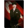 Atatürk Tablosu Kalpaklı Kanvas - Bayraklı Ayakta Boydan ATATRAP57D