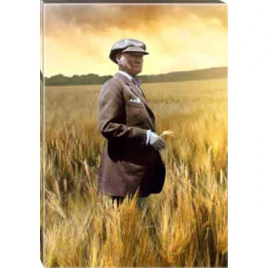 Atatürk Tablosu Kanvas - Buğday Başakları Arasında Tarlada Çiftçi ATATRAP65D