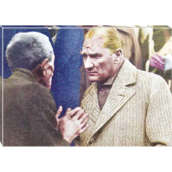 Atatürk Tablosu Kanvas - Halkı Dinleyen Halkçı Yatay ATATRAP75Y