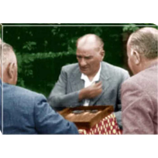 Atatürk Tablosu Kanvas - Tavla Oynayan Yatay ATATRAP76Y