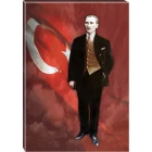 Atatürk Tablosu Kanvas - Ayakta Boydan Bayraklı Tasarım ATATRAP81D